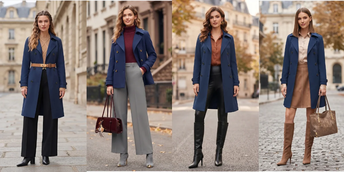 Read more about the article Navy Blue Trench Coat Outfit: 21 Timeless Styles You’ll Love